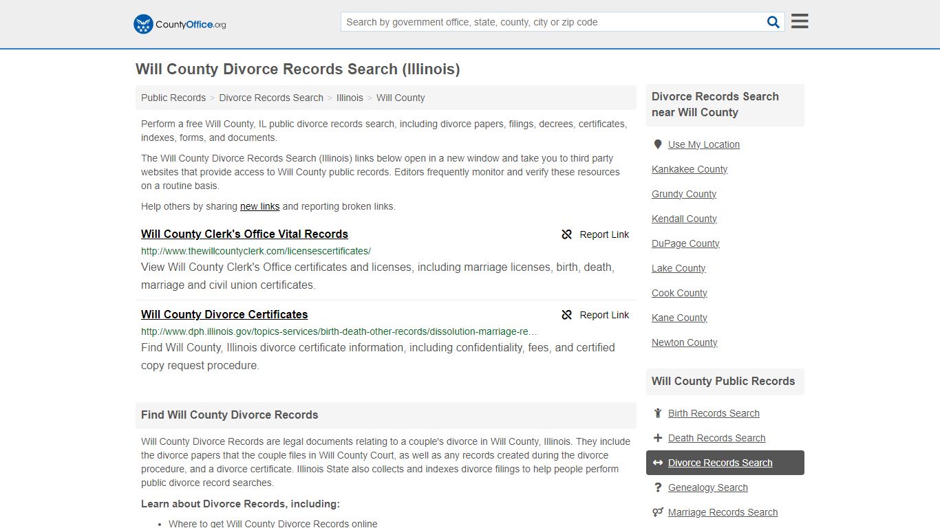 Will County Divorce Records Search (Illinois) - County Office